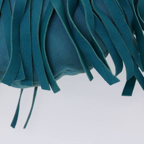 SAINT LAURENT Chain Fringe Shoulder Bag Suede Leather Blue Auth yk7582 - Picture 9 of 16